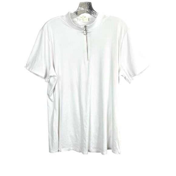 Love J Short Sleeve Quarter Zip White Rib Knit Top 2X NWT - Picture 1 of 5